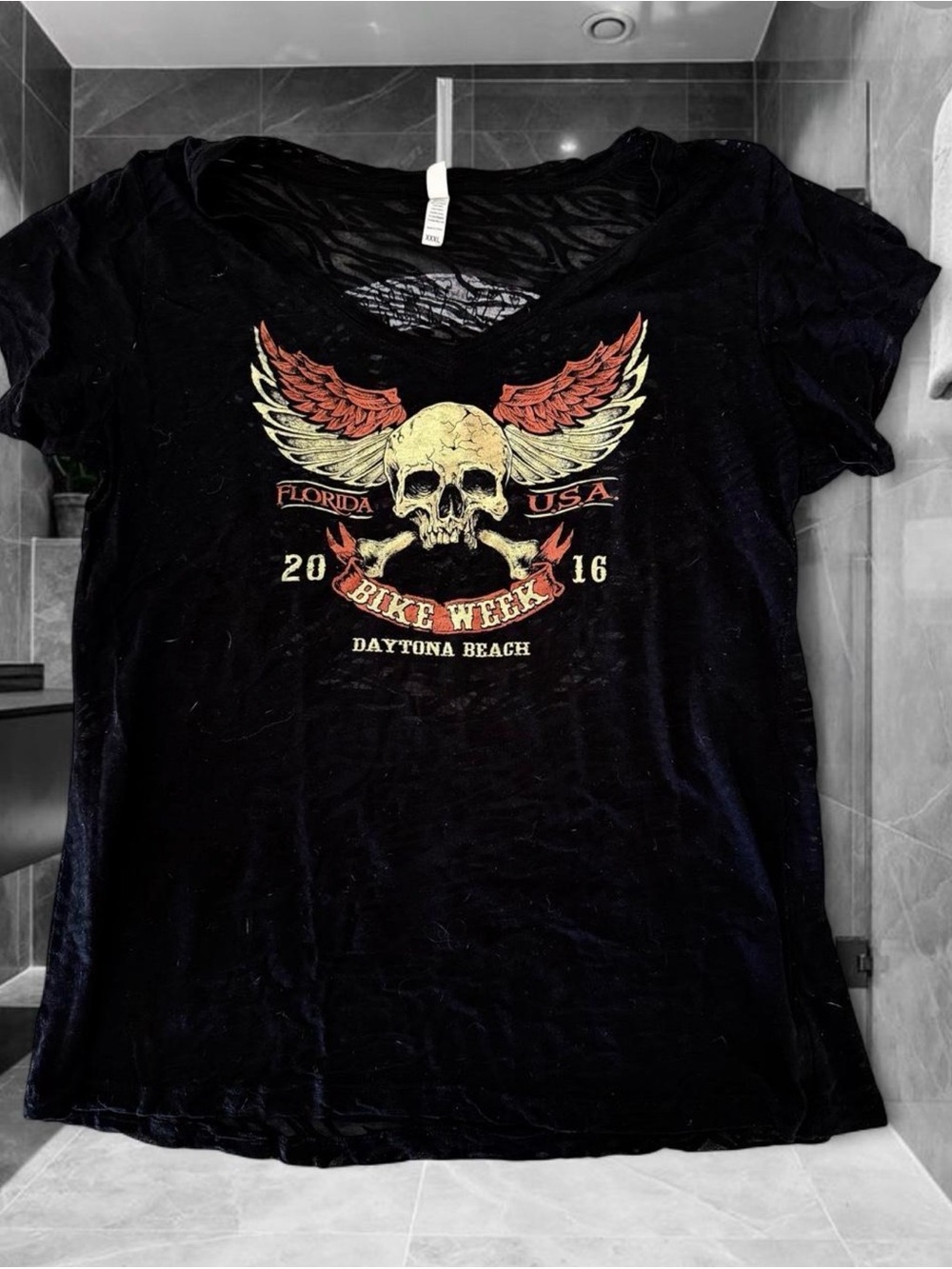 Women's Daytona Beach Bike Week Graphic Tee Sz xxxl slim fit -black thin t-shirt